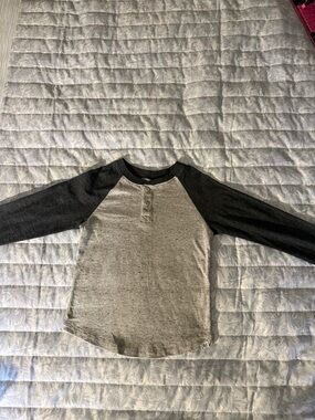 GAP Two-Tone Henley Long-Sleeve Shirt in Gray and Black